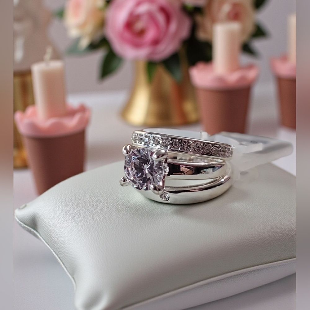 Iam 3pc Elegant Silver Tone Women's Ring Set Size S/6
